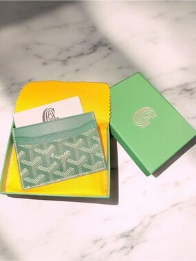 Goyard Mint Green Goyardine Card Holder with Box